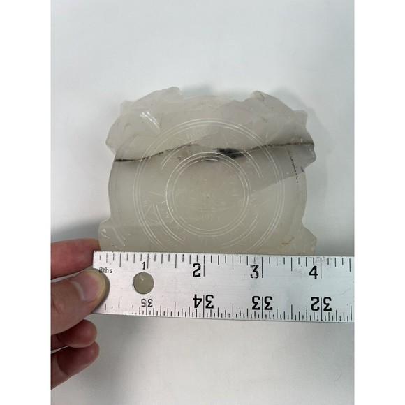 Alabaster Onyx Stone Ashtray Carved Faces Mexican Aztec Engraved 4 inch - Picture 7 of 7